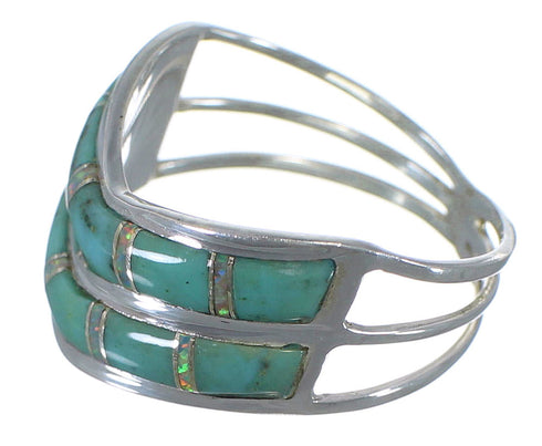 Opal And Turquoise Inlay Southwestern Silver Ring Size 6-3/4 AX53961